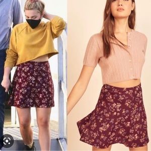 Reformation Flounce Skirt in Burgundy Floral